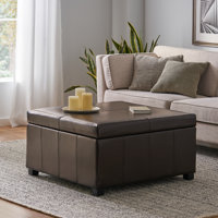 Farranalessary 35.25" Wide Faux Leather Square Storage Ottoman by Latitude Run