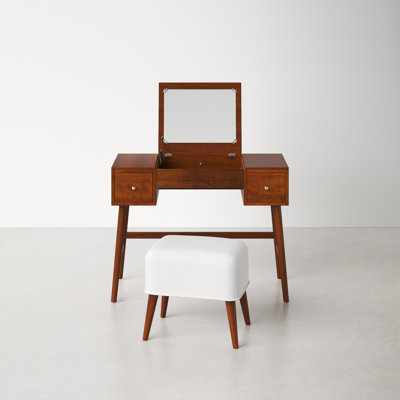 Headley Mid Century Modern 2 Drawer Flip Top Vanity Set by AllModern