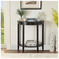 Ansi Transitional Half Moon Console Table with Bottom Shelf in Black by Lark Manor