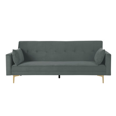 Velvet Convertible Sleeper Sofa With Pillows And Chrome And Gold Legs by Everly Quinn