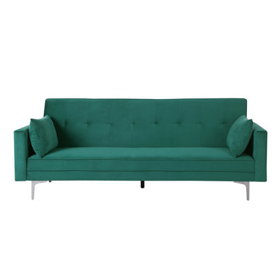 Djames Velvet Convertible Sleeper Sofa With Pillows And Chrome And Gold Legs, Emerald Green
