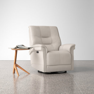 Balaji 33" Wide Leather Match Power Swivel Standard Cordless Recliner by Wade Logan