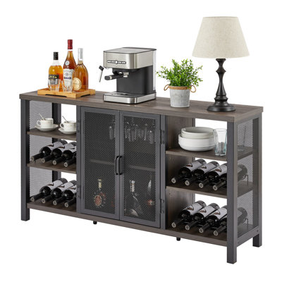 Guinna Industrial Wine Bar Cabinet For Liquor And Glasses, Farmhouse Wood Coffee Bar Cabinet With Wine Rack, Metal Sideboard And Buffet Cabinet by 17 Stories
