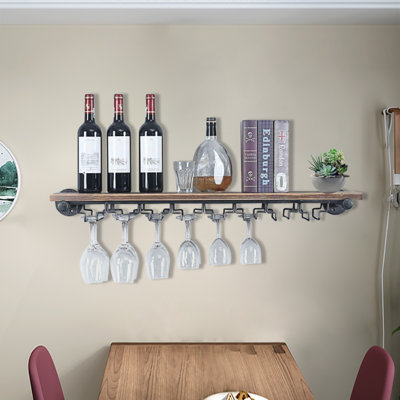 Rustic Wall Mounted Wine Rack With Glass Holder by 17 Stories