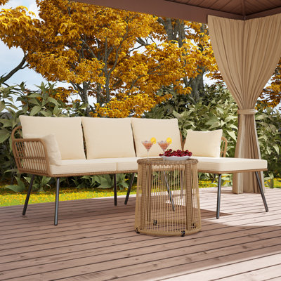 Annajulia Outdoor Rope Woven Sectional Patio Furniture L-shaped Conversation Sofa Set by Corrigan Studio