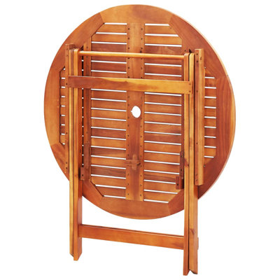 vidaXL Folding Dining Table, Round Patio Table, Solid Eucalyptus Wood Brown for 2 People with Umbrella Hole Compact Design for Garden and Patio by Red Barrel Studio
