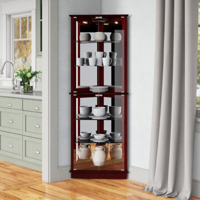 Olivian Lighted Corner Curio Cabinet by Charlton Home