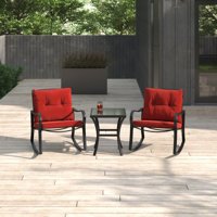 Preciado 3 Piece Outdoor Patio Set With Cushions-Rocking Chair for Balcony, Lawn and Porch by Mercury Row