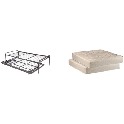 Dream Solutions Metal Day Bed (Daybed) Frame and Pop up Trundle with Great Soft Mattresses Included Package Deal, Twin by Alwyn Home