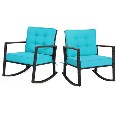 Patiojoy 2 Pcs Outdoor Wicker Rocking Chair Rattan With Cushion by Red Barrel Studio