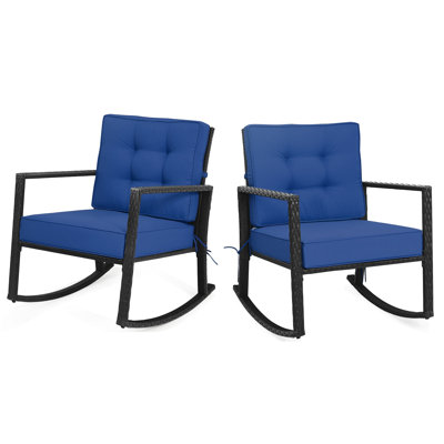 Patiojoy 2 Pcs Outdoor Wicker Rocking Chair Rattan With Cushion by Red Barrel Studio