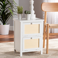 Celleste Mid-Century Modern White Finished Wood And Rattan 2-Door Nightstand by Bayou Breeze