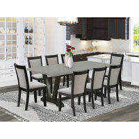 Modern Dining Set - A Dining Table with Trestle Base and Linen Fabric Kitchen Chairs with High Back by Rosalind Wheeler