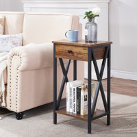 Kempst Side End Table Tall X-Design Nightstands With Storage And Drawer Farmhouse Style,For Living Room Bedroom,Lounge,Brown by Trent Austin Design