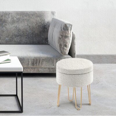 Round Shape Velvet Metal Leg Foot Stool Ottoman by Everly Quinn