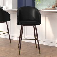 Commercial Grade Mid-Back Modern Barstool with Beechwood Legs and Curved Back by Wade Logan