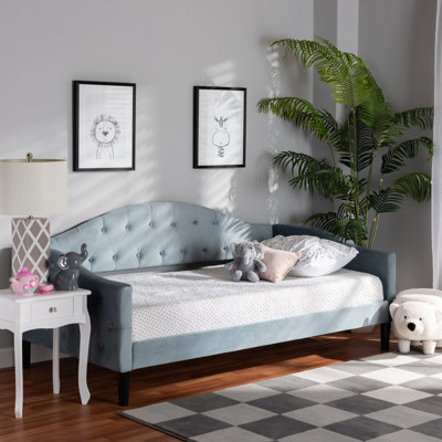 Lockbourne Modern And Contemporary Grey Velvet Fabric Upholstered And Dark Brown Finished Wood Full Size Daybed by Red Barrel Studio