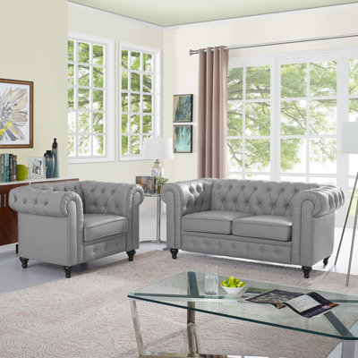 Arlis 2 Piece Air Leather Chesterfield Set – Sofa & Loveseat Classic Button Tufted Couch Set by Canora Grey