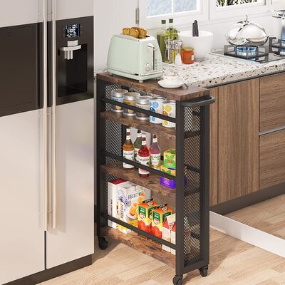 Keyana Narrow Wood and Metal Rolling Cart Kitchen Cart by 17 Stories