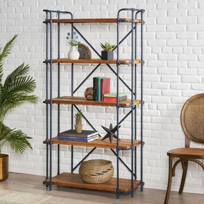 Kaeden Ladder Bookcase with Wood Shelves & Iron Frame by Trent Austin Design