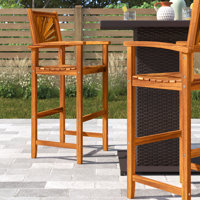 Constance Acacia Wood Barstools 29" Bar Chair w/ Sector Backrest & Slatted Seat