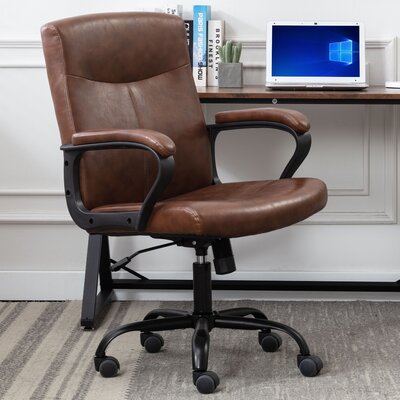 Hoswell Home Office Chair, Ergonomic High Back Cushion Lumbar Back Support, Computer Desk Chair, Adjustable Executive Leather Chair with Armrest by 17 Stories