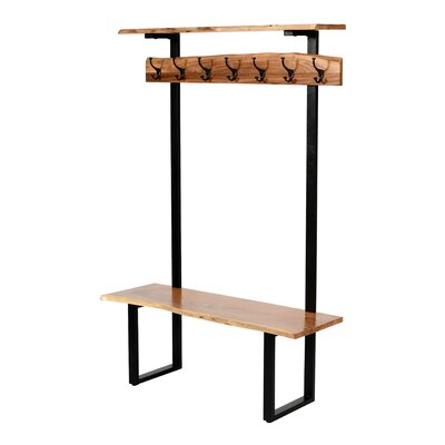 Pomona 48"W 72"H, Acacia Wood, Natural, Hall Tree with Bench, 7 hooks, each with 20 Lbs Capacity by Union Rustic
