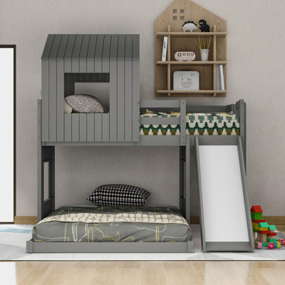 Wooden Twin Over Full Bunk Bed, Loft Bed With Playhouse by Harper Orchard