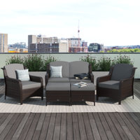 Aighan 5 Pieces Patio Furniture Set Outdoor Rattan Conversation Sofa Set W/ Cushions by Lark Manor