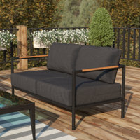 Annegriet Aluminum Frame Loveseat with Teak Arm Accents and Plush Cushions