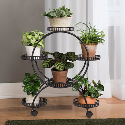 Rolling Round Multi Tier Plant Stand Metal Flower Display Rack by Canora Grey