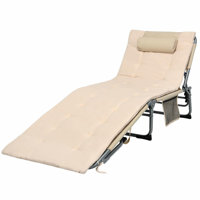 Metal Outdoor Foldable Sun Chaise Lounge With Removable Black Cushions And Side Package