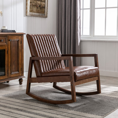 Haraku Faux Leather Brown Upholstered Rocking Chair whit Soild Wood Frame by 17 Stories