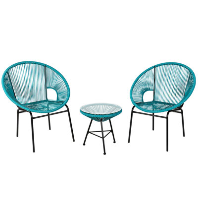 Bayou Breeze 3 Pcs Patio Furniture Set Outdoor Pe Chairs & Table Set For Yard Poolside Garden Turquoise