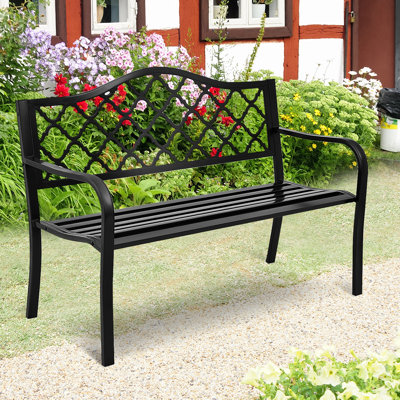 Sijme Outdoor Chair Garden Patio Bench Cast Iron Frame Black by Red Barrel Studio
