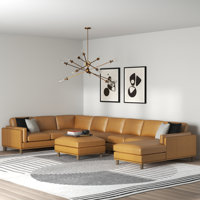 Lamesa 174" Wide Leather Match Left Hand Facing Modular Corner Sectional with Ottoman