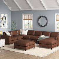 Jaxton 148" Wide Leather Match Left Hand Facing Modular Corner Sectional with Ottoman by Sand & Stable