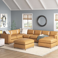 Jaxton 148" Wide Leather Match Left Hand Facing Modular Corner Sectional with Ottoman by Sand & Stable