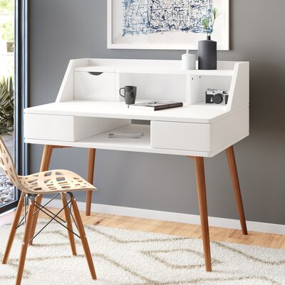 Parmley Modern Wooden Writing Compact Home Office Study Desk with Hutch, Drawers, and Open Storage by George Oliver