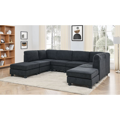 Prichard 118" Wide Symmetrical Modular Corner Sectional with Ottoman by Lark Manor