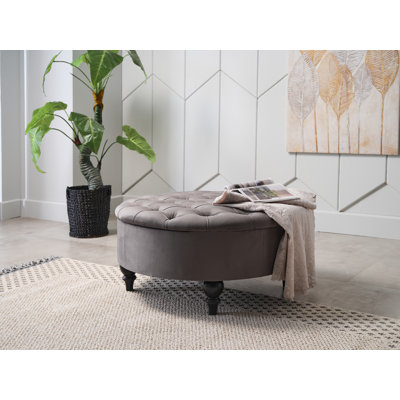 Suave 37" Wide Tufted Round Storage Ottoman, Gray by Canora Grey
