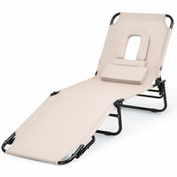Outdoor Folding Chaise Beach Pool Patio Lounge Chair Bed With Adjustable Back And Hole by Arlmont & Co.