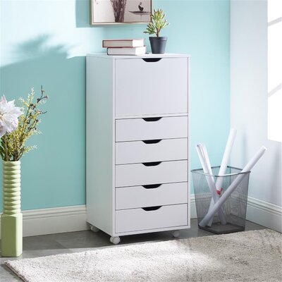 Garysburg 6-Drawer Dresser with Side Cabinet, Rolling Storage Organizer with Lockable Wheels, Modern Drawer Chest for Bedroom, Closet, Apartment – Spa by Latitude Run