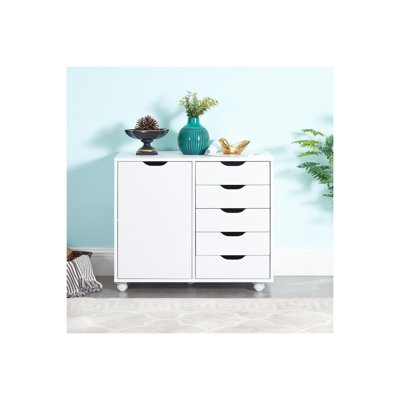 Garysburg Wood Office File Cabinet with 5 Drawers – Rolling Storage Cabinet & Drawer Dresser for Documents, Clothes & Supplies, Compact Space-Saving D by Latitude Run