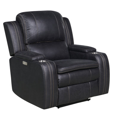 Alaattin 38" Wide Power Recliner with cupholder and storage in each arm (Black color)