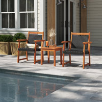 Longtan 3pcs Patio Acacia Wood Rattan Bistro Set Outdoor Conversation Furniture Set by Sand & Stable