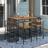 Nigel Patio Bar Table Set Pe Rattan High-dining Bistro Set W/ Acacia Wood Top