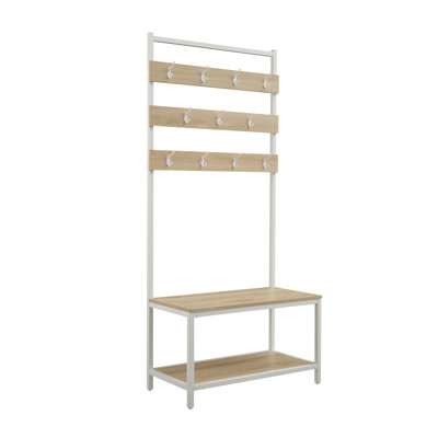 Laderrius Hall Tree With Metal Frame And Hooks, White And Brown by 17 Stories