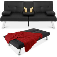 Owlex Modern Convertible Futon Sofa w/ Removable Armrests, 2 Cupholders