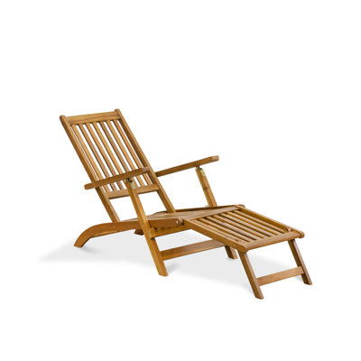 Huling 58.66" Long Reclining Acacia Single Chaise with Cushions